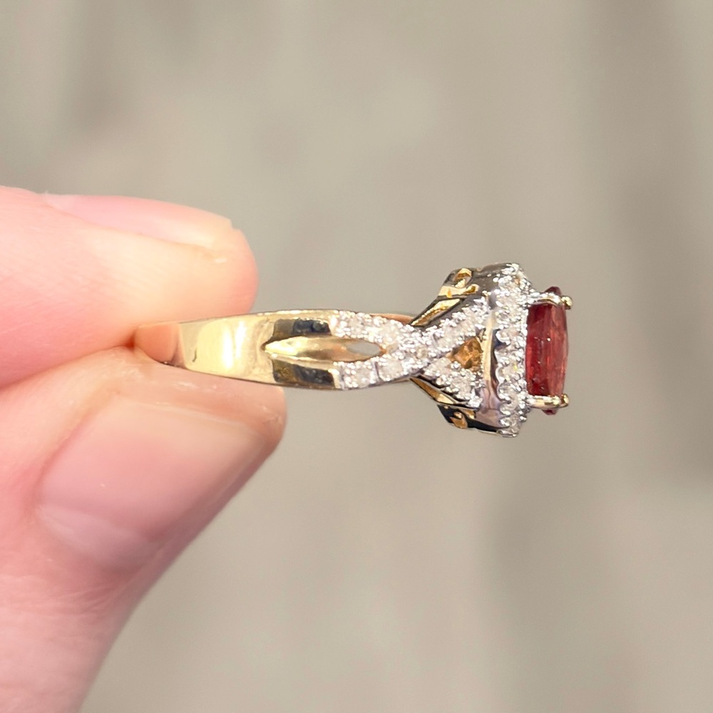 14K Madeira Citrine Diamond Ring Infinity Halo Vivid Red Orange, Oval Rose 6.25 - Picture 14 of 15